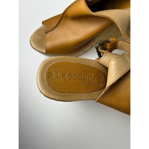 LAOCOONTE Julianne Tan Sling Back Leather Platform Wedge Casual Sandals‎ Size 10 - Picture 9 of 16